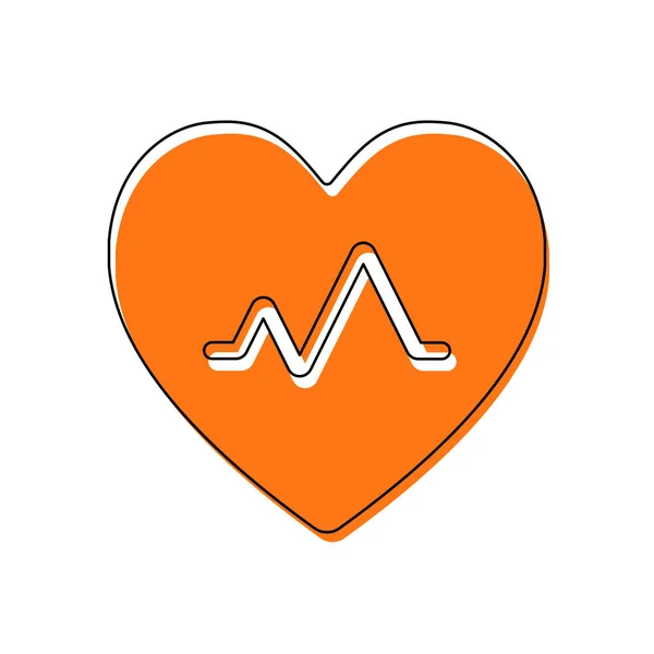 心脏脉搏 心脏和脉搏线 简单的单一图标 由黑色薄轮廓和橙色组成的独立图标在不同的图层上移动填充 白色背景 — 图库矢量图片