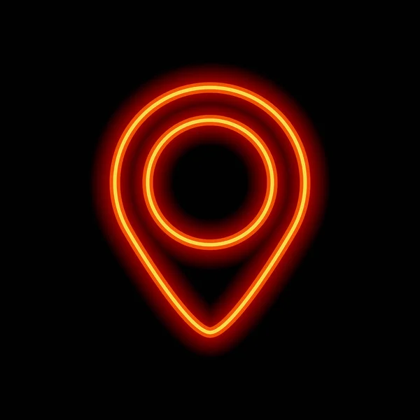 Mapa Etykieta Ikona Pomarańczowa Neon Styl Czarnym Tle Ikona Światła — Wektor stockowy
