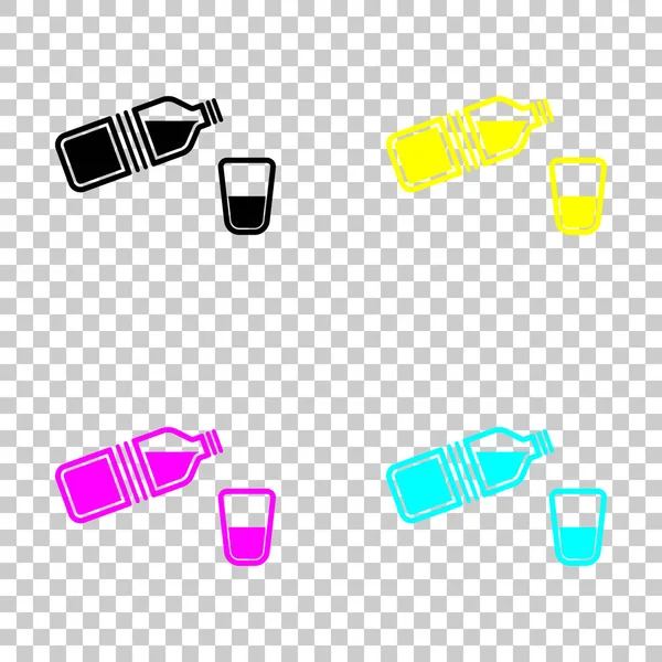 bir şişe su ve cam. basit tek simge. Cmyk simgeleri şeffaf arka plan üzerinde renkli dizi