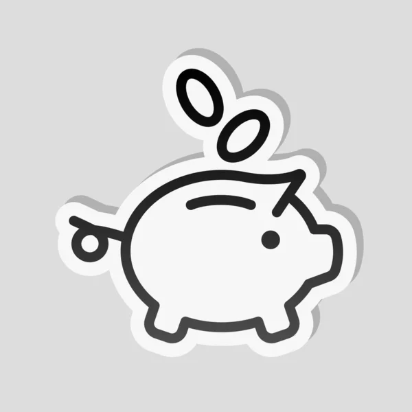 Piggy Bank Dollar Munten Zakelijke Pictogram Sticker Stijl Met Witte — Stockvector