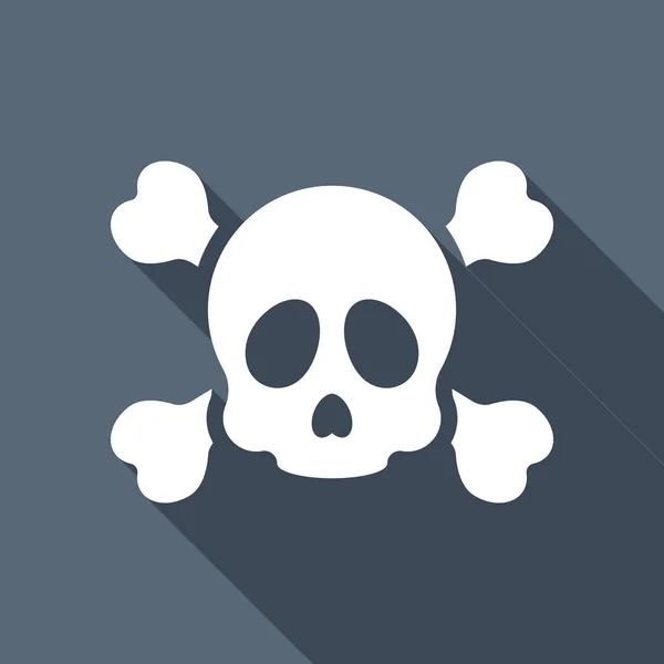 Skull Crossed Bones Simple Icon White Flat Icon Long Shadow — Stock Vector