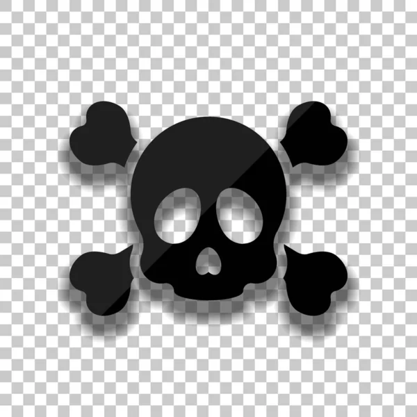 Skull Crossed Bones Simple Icon Black Glass Icon Soft Shadow — Stock Vector