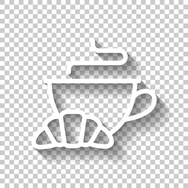 Tasse Kaffee Oder Tee Und Croissant Umriss Lineares Symbol Weißes — Stockvektor