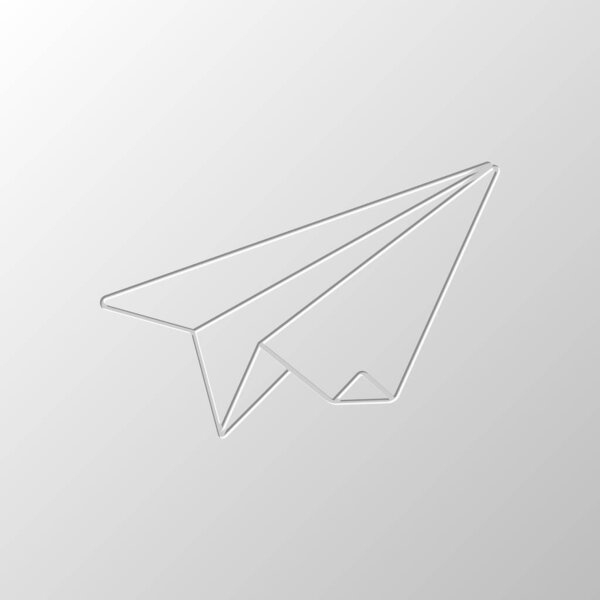 бумажный самолет. Глайдер оригами. Бумажный дизайн. Вырезанный символ. Стиль без косточек
