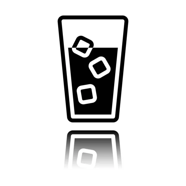 Vaso Agua Con Hielo Icono Cubos Icono Negro Con Reflejo — Vector de stock