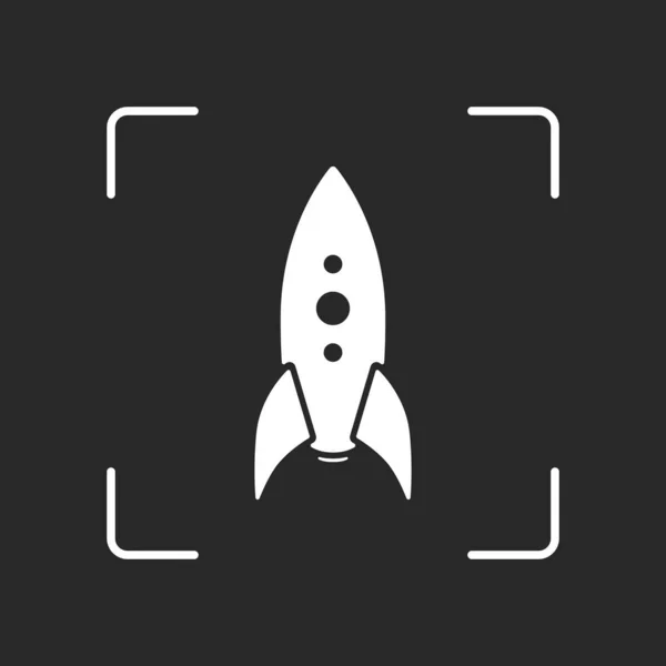 Значок Запуску Ракети Білий Єкт Автофокусі Камери Темному Фоні — стоковий вектор
