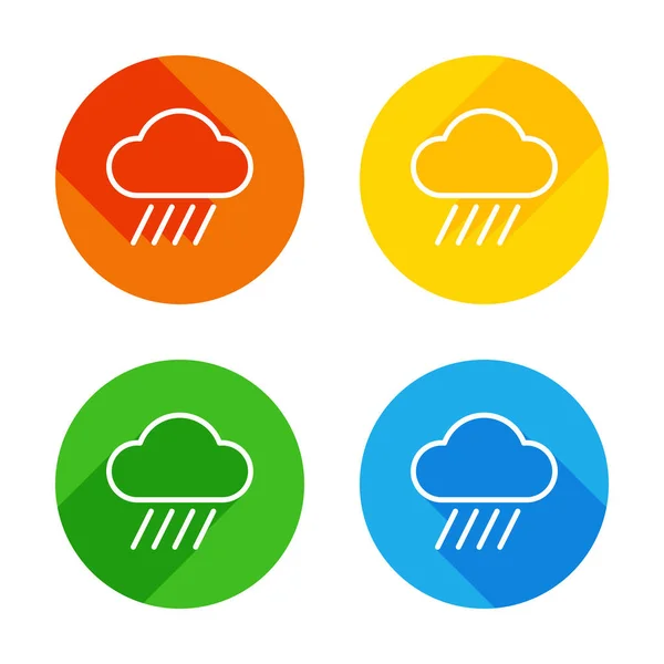 云和雨 天气简单的图标 线性样式 彩色圆圈背景上的白色图标 每个角落都有四个不同的长阴影 — 图库矢量图片