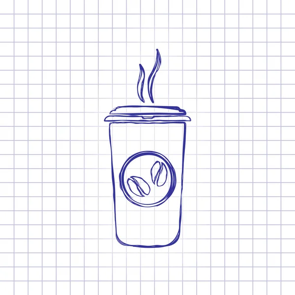 Bir Fincan Sıcak Kahve Simgesi Elle Çizilmiş Resim Kağıt Sayfası — Stok Vektör