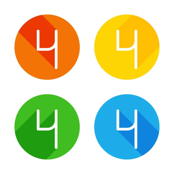 Αριθμητικό Αριθμός Τέταρτο Επίπεδη Λευκό Εικονίδιο Φόντο Χρωματιστοί Κύκλοι Τέσσερις — Διανυσματικό Αρχείο