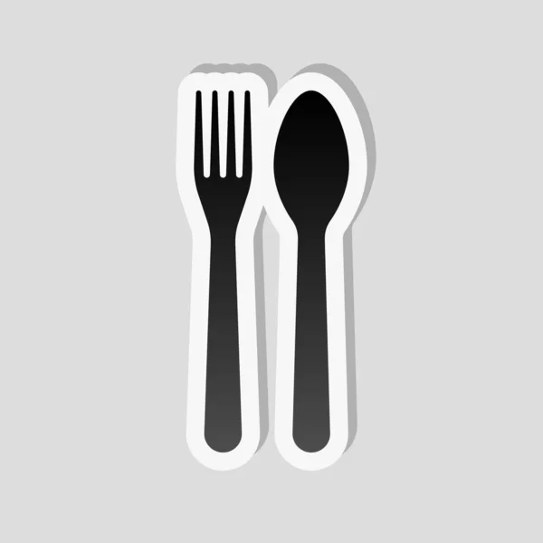 Fourchette Cuillère Icône Des Outils Cuisine Style Autocollant Avec Bordure — Image vectorielle