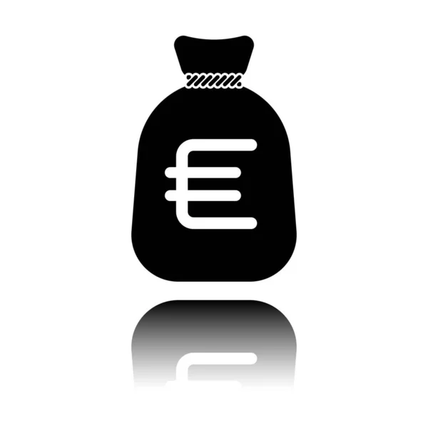 Pénzeszsák Euró Teljes Moneybag Ikonra Tükörképe Fehér Alapon Fekete Ikon — Stock Vector