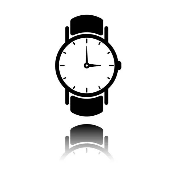 Reloj Mano Clásico Con Flechas Icono Icono Negro Con Reflejo — Vector de stock