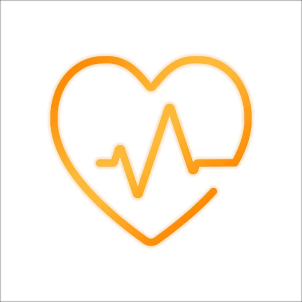 心脏和脉搏线 一行样式 带有薄轮廓的线性图标 橙色标志与低光在白色背景 — 图库矢量图片