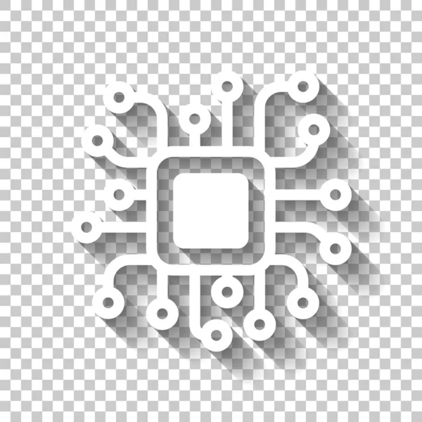 处理器芯片 计算机微芯片 Cpu 芯片组 技术图标 白色图标 在透明背景上有阴影 — 图库矢量图片