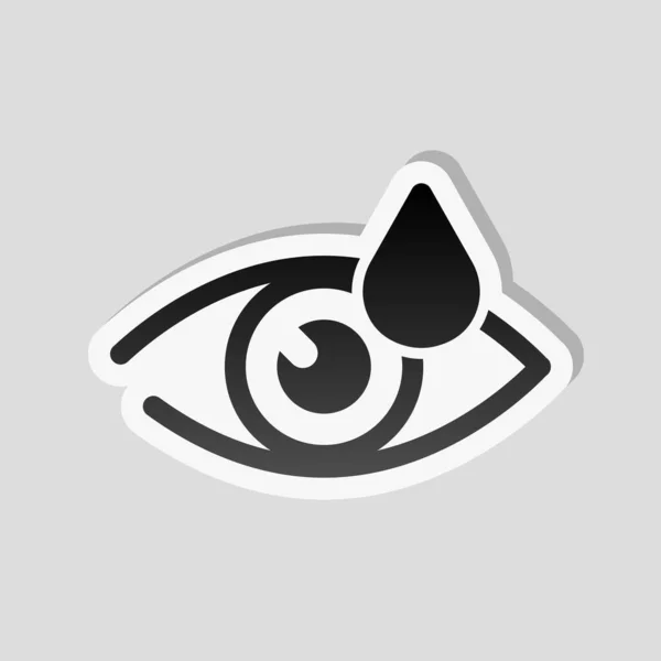 目とドロップ シンプルなアイコン 白枠と灰色の背景に簡単な影のステッカー スタイル — ストックベクタ