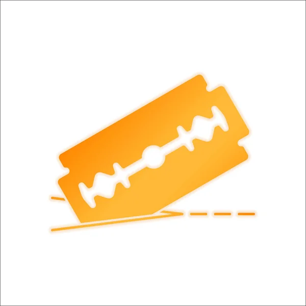 剃须刀片和切割线 简单的图标 橙色标志与低光在白色背景 — 图库矢量图片