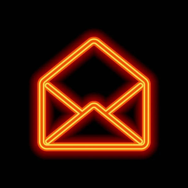 Mail Öffnen Icon Orangefarbener Neonstil Auf Schwarzem Hintergrund Lichtzeichen — Stockvektor