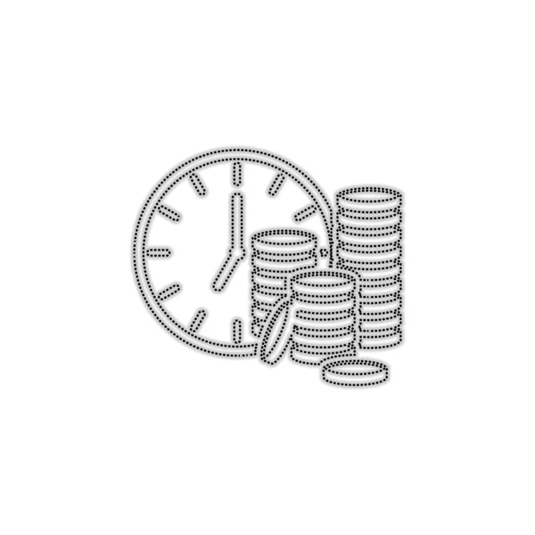 Tiempo Dinero Reloj Pila Monedas Icono Financiero Silueta Contorno Punteado — Archivo Imágenes Vectoriales