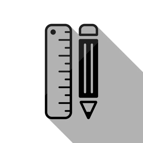 Enkel Symbol För Linjal Och Penna Svart Föremål Med Långa — Stock vektor