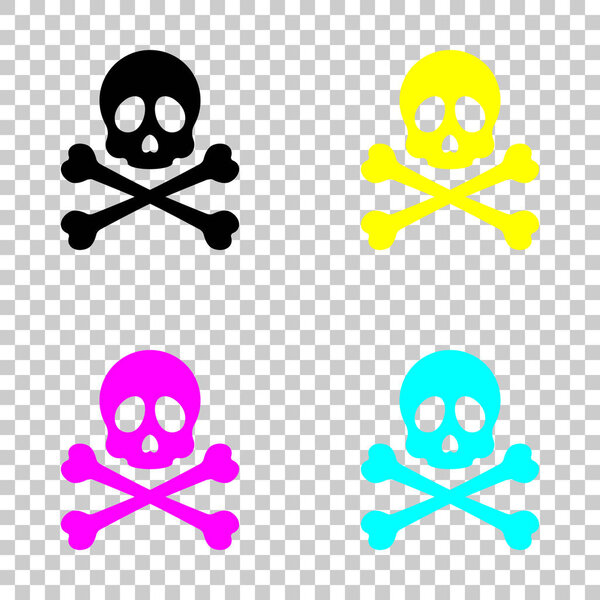 Череп и скрещенные кости. Простая иконка. Цветной набор иконок cmyk на прозрачном фоне
