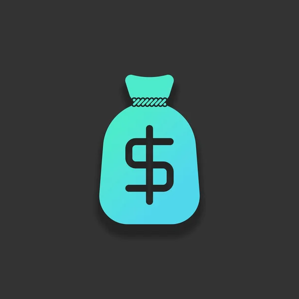 ドルのお金の袋 完全財布アイコン 暗い背景にソフト シャドウとカラフルなロゴのコンセプト 紺碧の海のアイコンの色 — ストックベクタ
