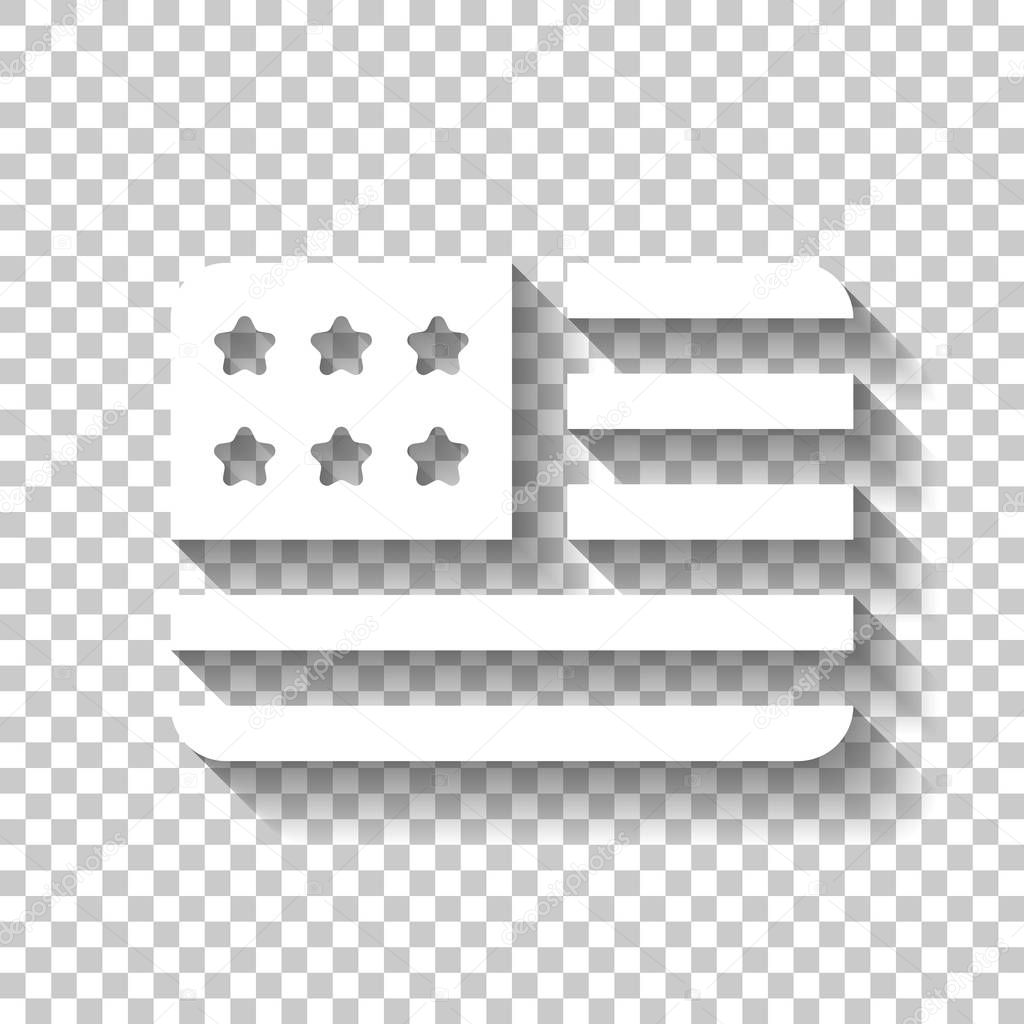 simple USA flag icon. Rectangle shape. White icon with shadow on transparent background