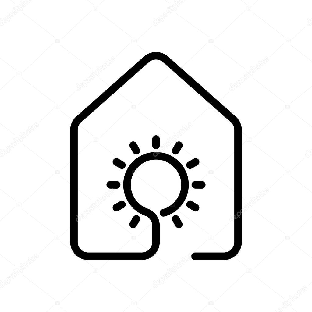 house with sun or light lamp icon. line style. Black icon on white background