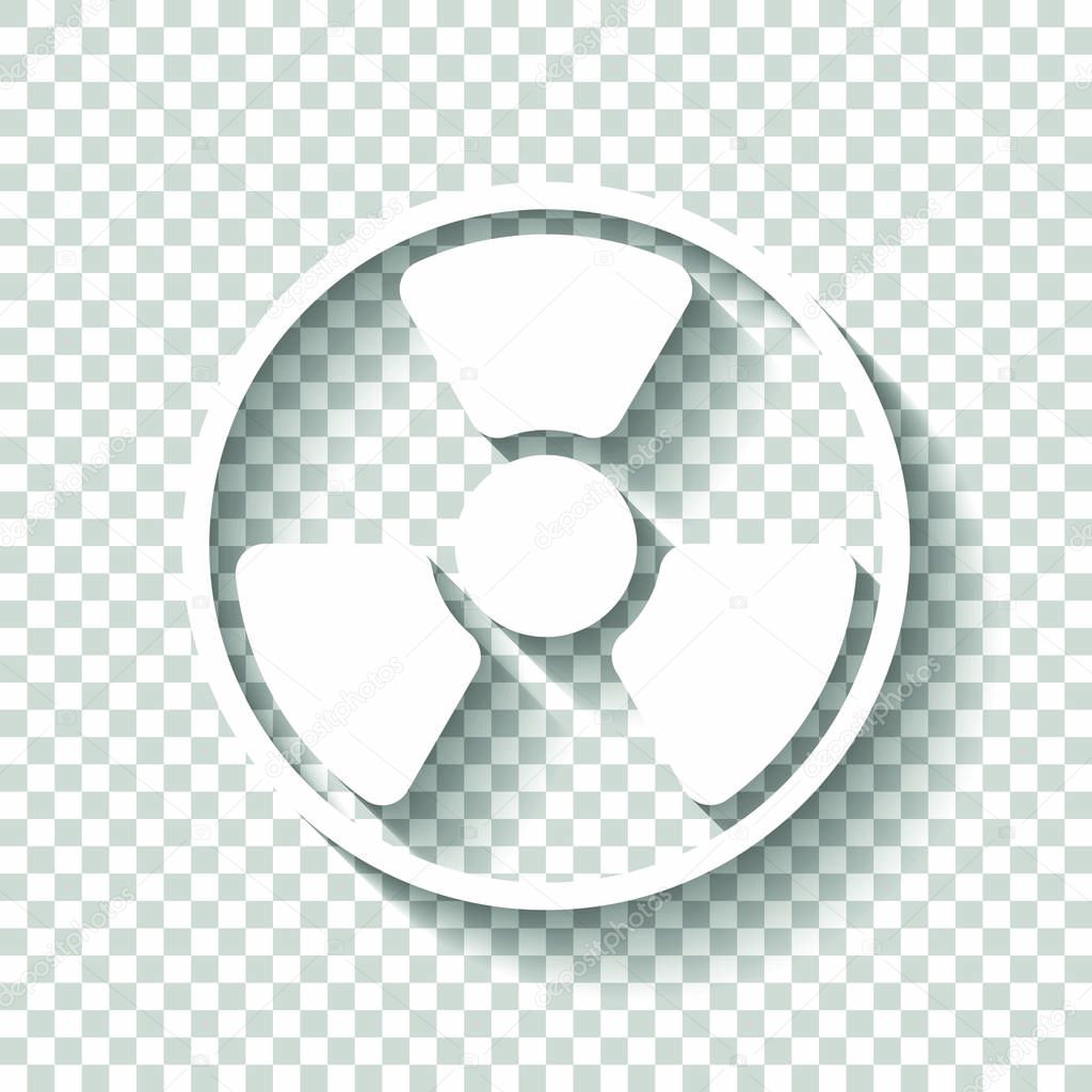 hazard, radiation. simple silhouette. White icon with shadow on transparent background