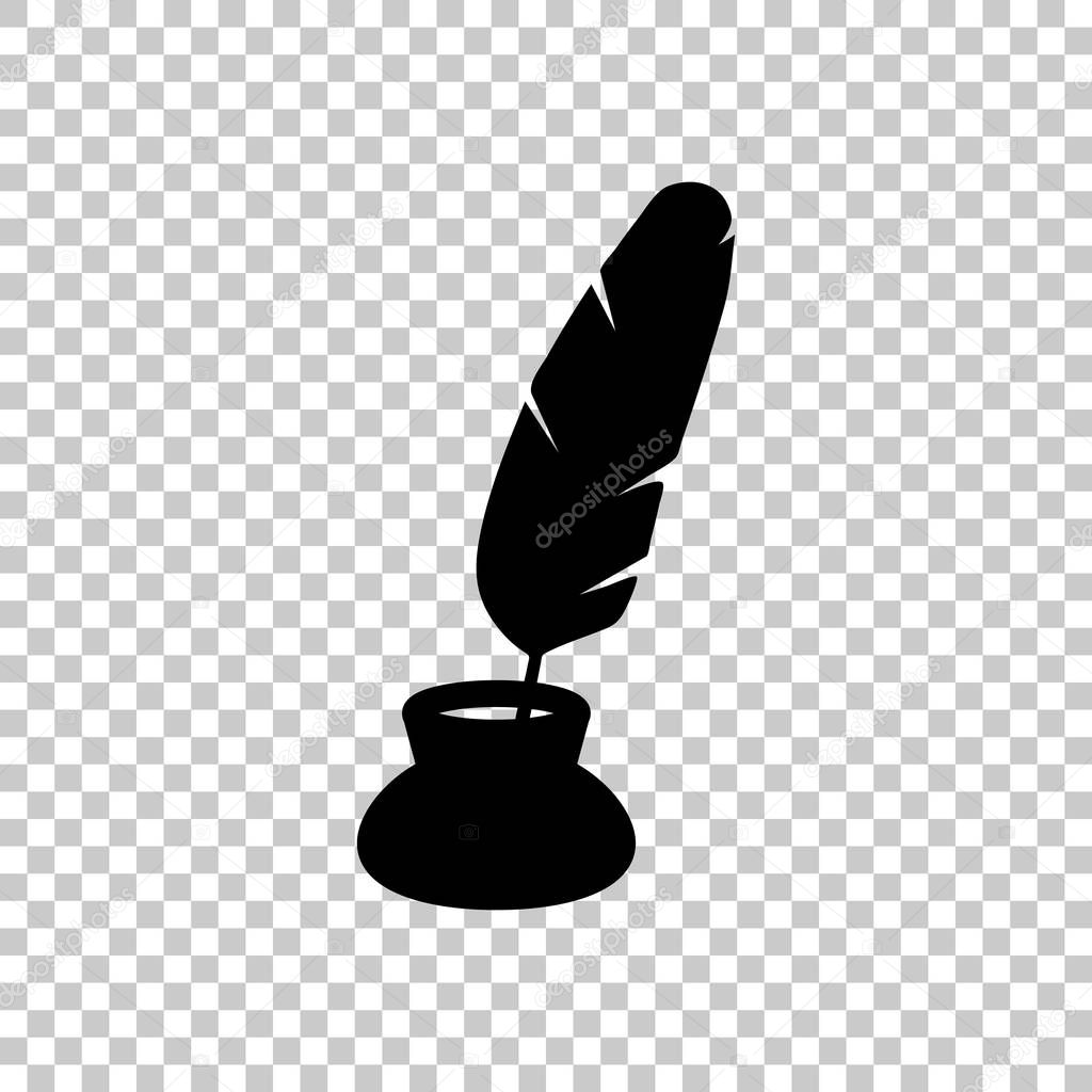 Ink and feather, sign of author. Simple icon. Black symbol on transparent background