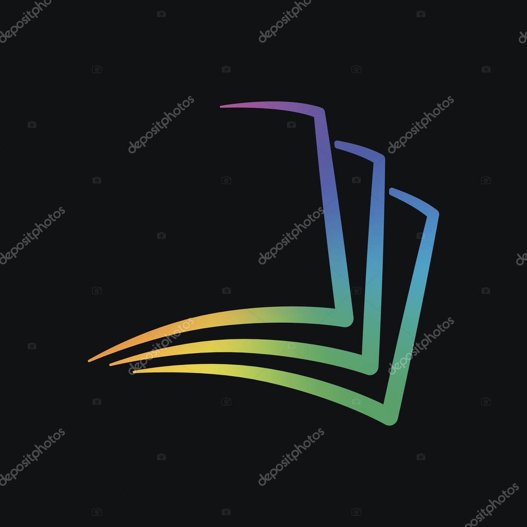 Sheet of book, paper. Rainbow color and dark background