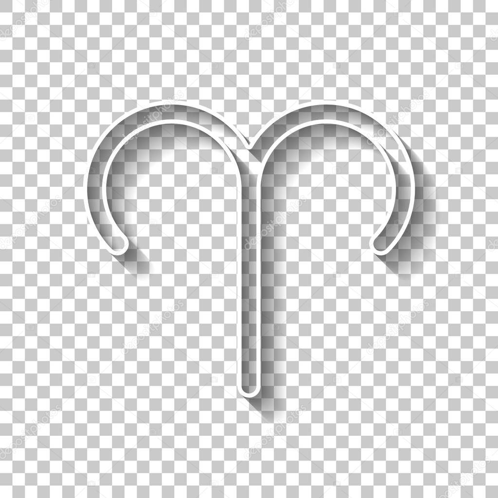 Astrological sign. Aries simple icon. White outline sign with shadow on transparent background
