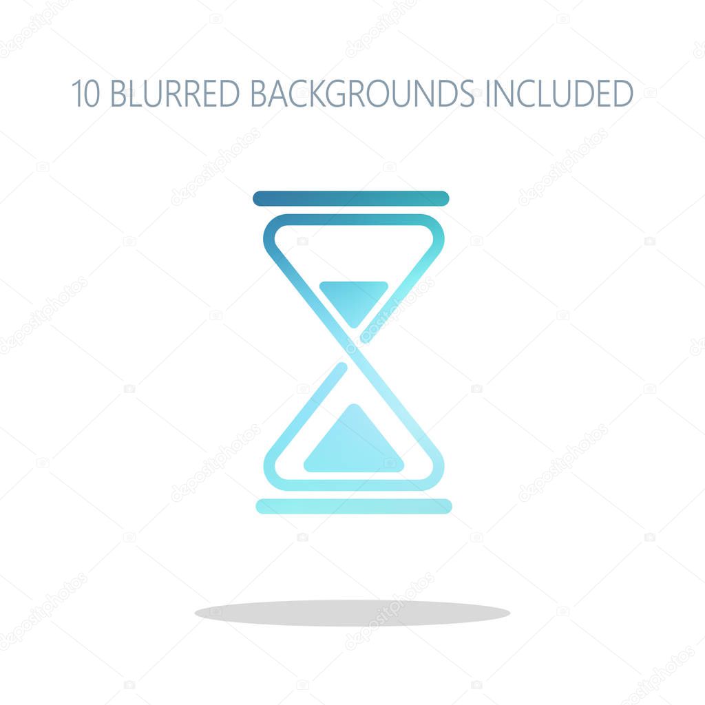 hourglass, simple icon. Colorful logo concept with simple shadow on white. 10 different blurred backgrounds included