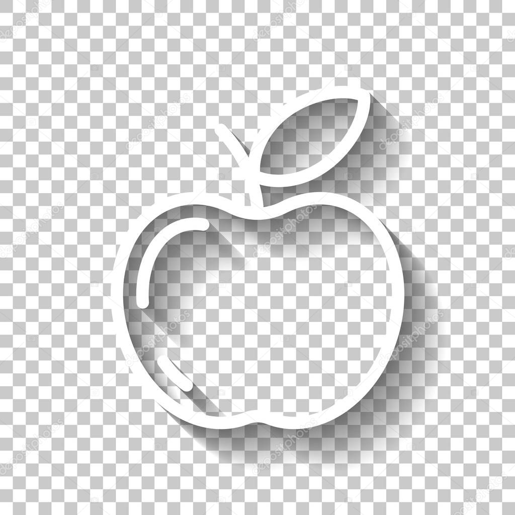 Simple apple icon. Outline silhouette. White icon with shadow on transparent background