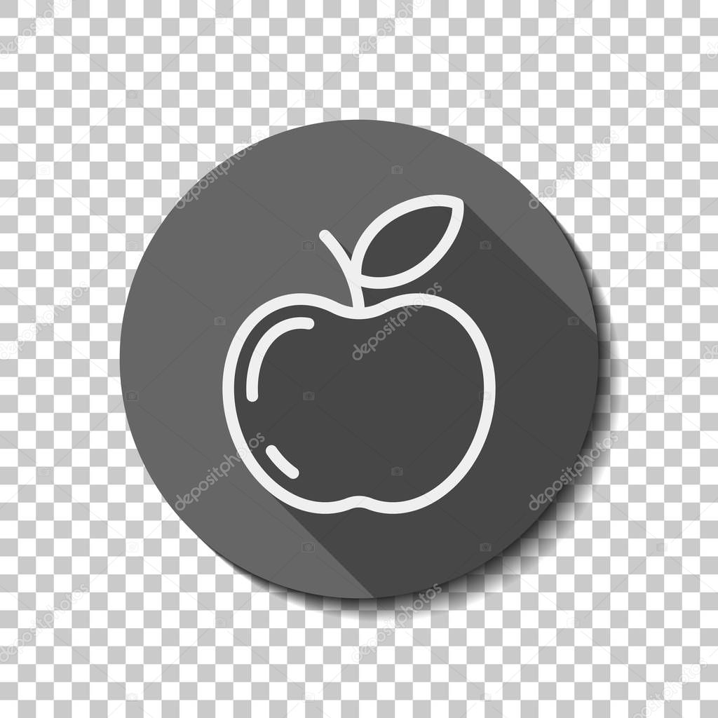 Simple apple icon. Outline silhouette. flat icon, long shadow, circle, transparent grid. Badge or sticker style