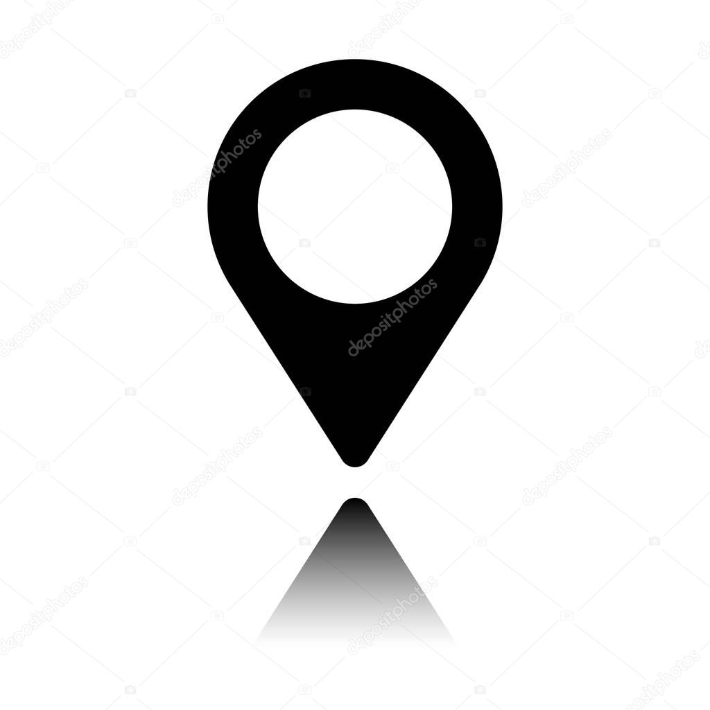 Map label icon. Black icon with mirror reflection on white background