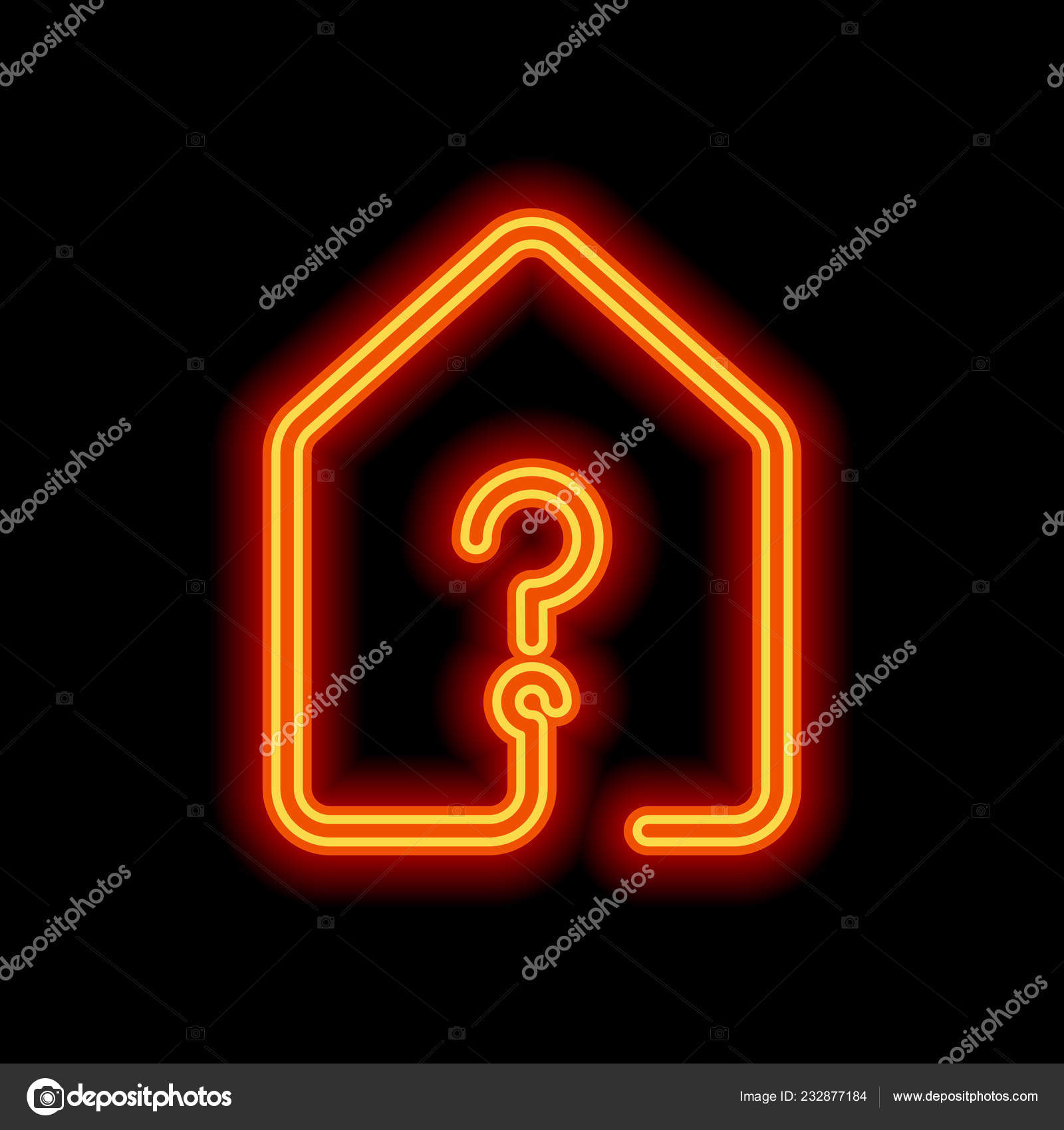疑問符のアイコンのある家 線のスタイル 黒い背景にオレンジ色のネオンのスタイルです ライト アイコン ストックベクター ©fokas.pokas  232877184, image size:1600x1700