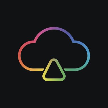 Anahat yükleme basit bulut simgesi. Doğrusal sembolü ile ince anahat. Gökkuşağı rengi ve koyu arka plan