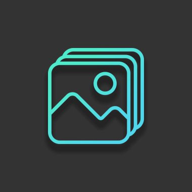 Resimler basit yığını. Renkli logo kavramı koyu arka plan üzerinde yumuşak gölge ile. Masmavi okyanus rengini simgesi