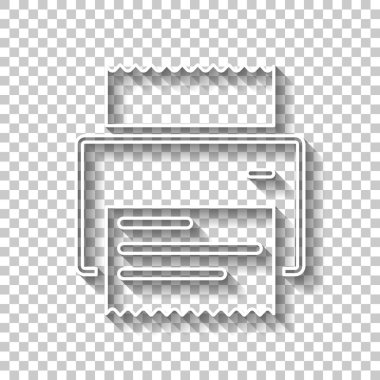 Yazıcı, alış irsaliyesi, basit simgesi. Gölge şeffaf arka plan üzerinde beyaz anahat işaretiyle