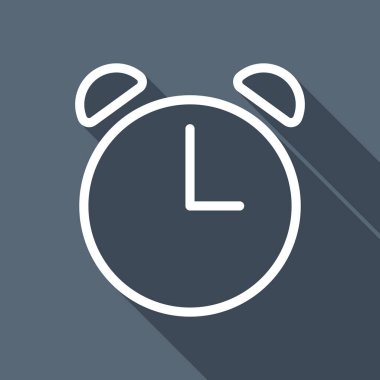 Çalar saat. Doğrusal, ince anahat. Uzun Gölge arka plan üzerinde beyaz düz simgesi