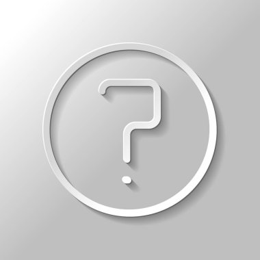 Daire basit bir soru. Doğrusal, ince anahat. Kağıt tarzı ile gölge gri arka plan üzerinde