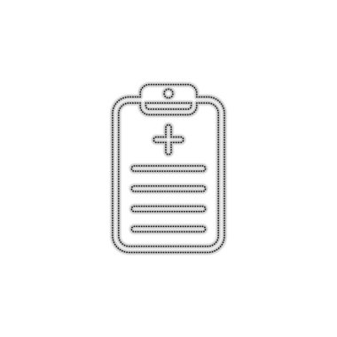 Tablet, tıbbi belge. Noktalı anahat siluet gölge beyaz arka plan üzerinde