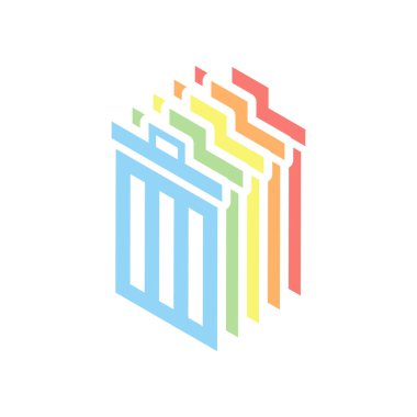 Çöp kutusu. basit simgesi. Beyaz arka plan üzerinde renkli izometrik simgeler yığını