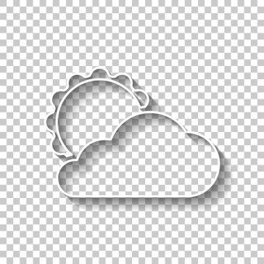 Güneş ve bulut. Gölge şeffaf arka plan üzerinde beyaz anahat işaretiyle