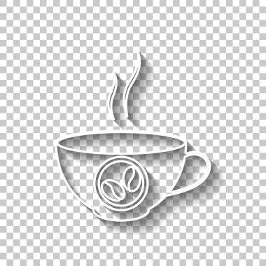 bir fincan sıcak kahve simgesi. Gölge şeffaf arka plan üzerinde beyaz anahat işaretiyle