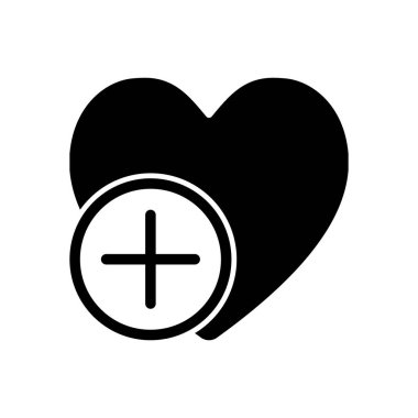kalp ve artı. basit siluet. Beyaz arka planda siyah simgesi