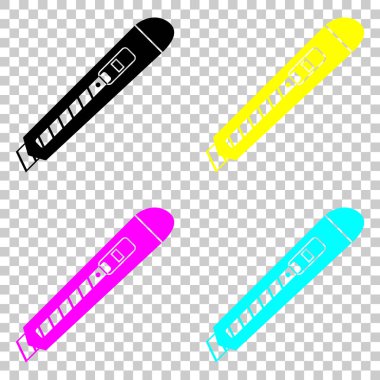 Kağıt kesici simgesi. Cmyk simgeleri şeffaf arka plan üzerinde renkli dizi.