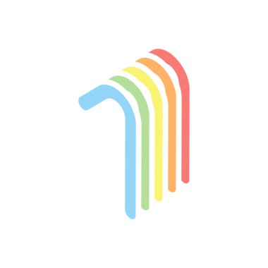 Bir numara, sayısal, basit bir mektup. Beyaz arka plan üzerinde renkli izometrik simgeler yığını