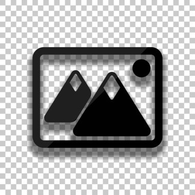 Dağlar ve güneş çift ile hayal et. Basit simgesi. Saydam arka plan üzerinde yumuşak gölgeli siyah cam kutsal kişilerin resmi