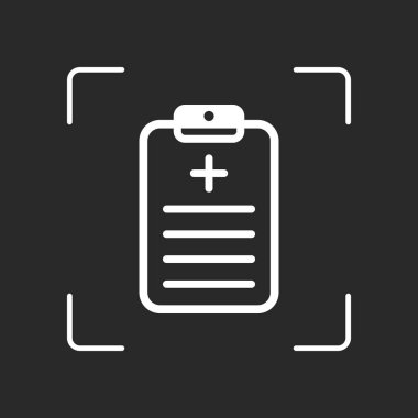 Tablet, tıbbi belge. Beyaz nesne kamera otomatik odaklama koyu arka plan üzerinde